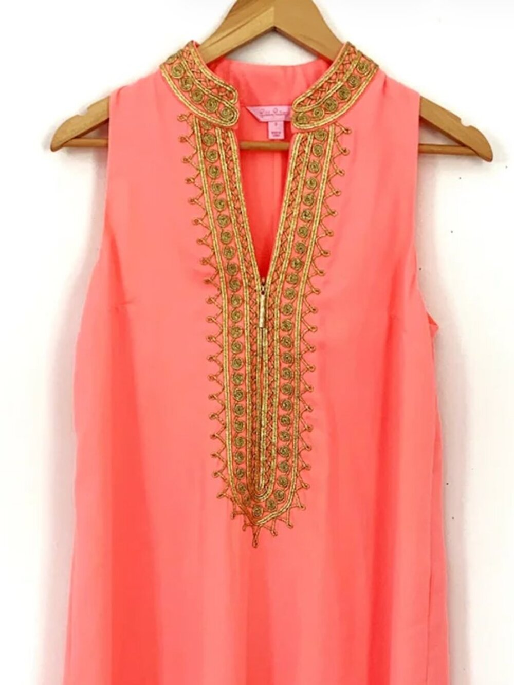 Lilly Pulitzer Jane Shift Dress Hot Coral Pink Gold Detail Size 10